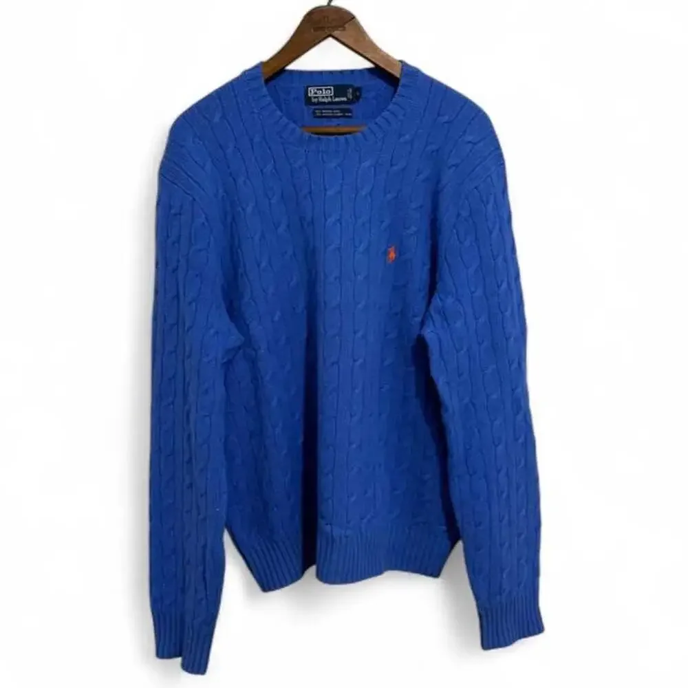 Vintage Polo by Ralph Lauren Royal Blue Cable Knit Merino Wool Sweater